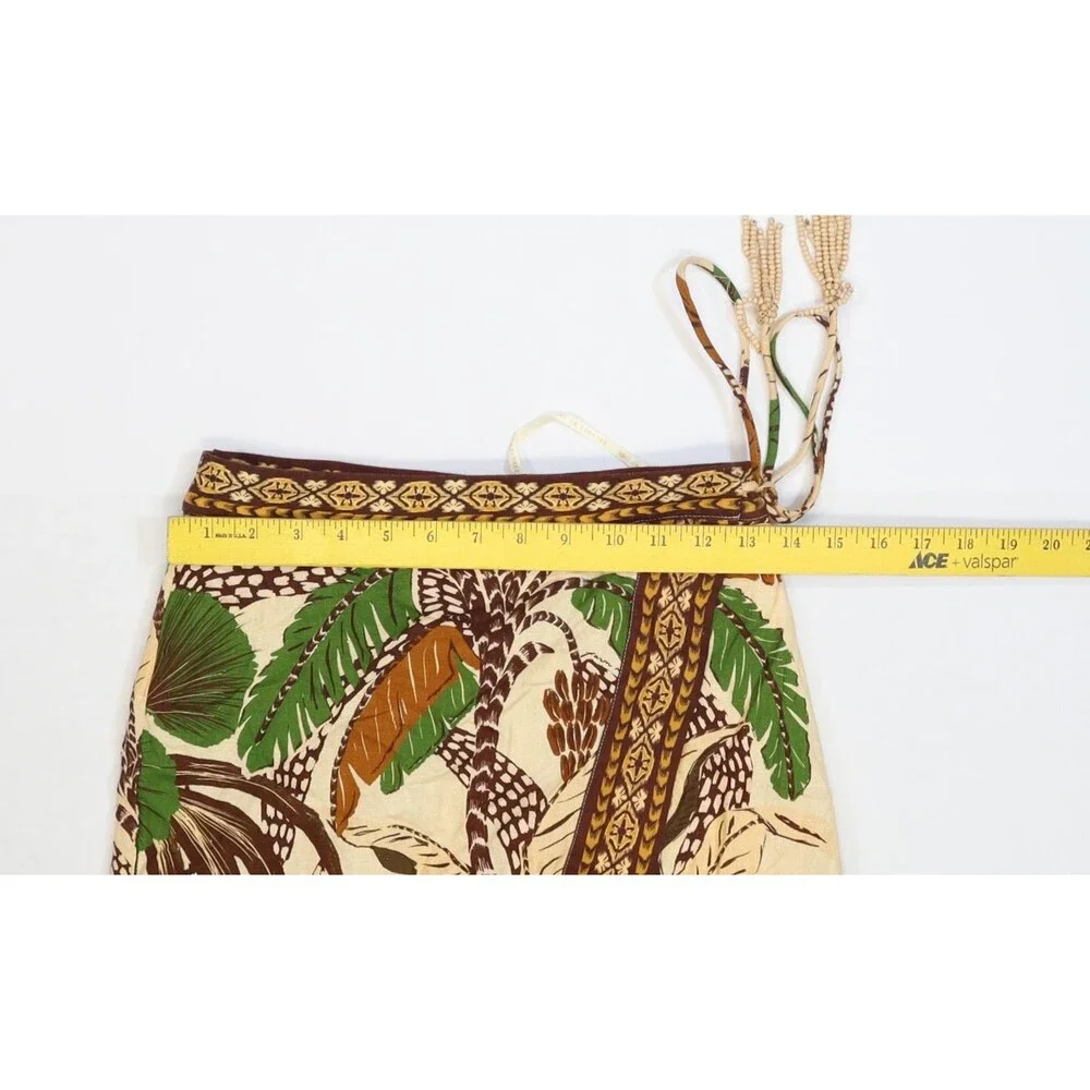 Farm Rio Skirt Womens XS Multicolor Foliage Sketch Sand Wrap Midi Beaded Tassel - Picture 3 of 9